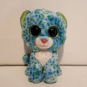 6” Ty Leona Blue and Green Cheetah Plush Stuffed Animal